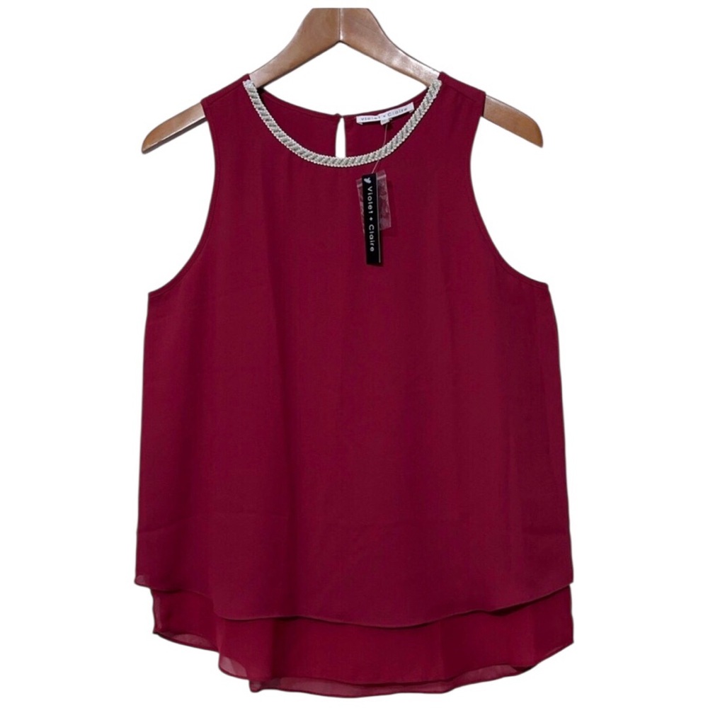 NWT Violet & Claire Pearl Bead Collar Sleeveless Shirt